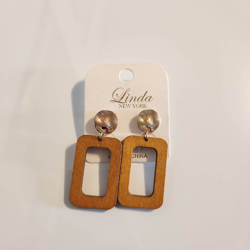 Brown and Gold Wooden Earrings